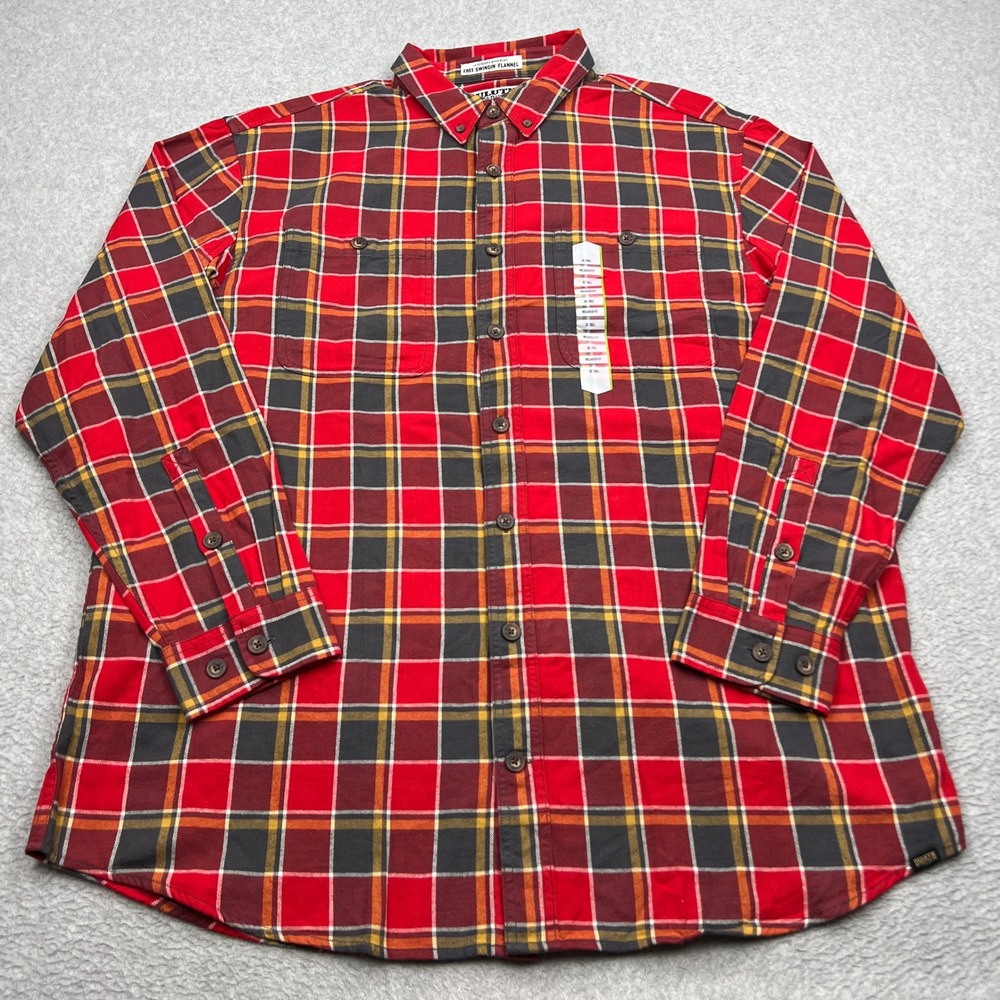 NEW Duluth Trading Co Flannel Shirt Mens XL Tall Red Plaid Free Swingin Relaxed